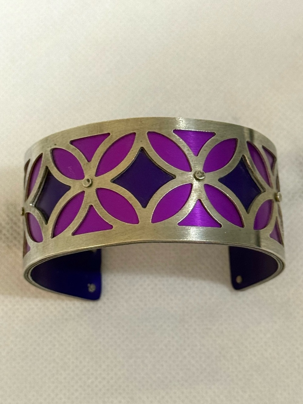 Two Tone Handmade Purple Floral Cutout Cuff Bracelet by Jewelry Artist GOGO